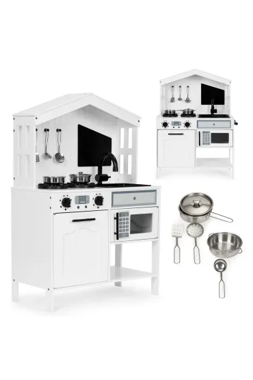 Drewniana kuchnia dla dzieci piekarnik palniki mikrofala akcesoria