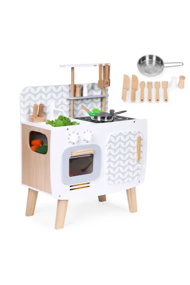 Drewniana kuchnia dla dzieci retro piekarnik palniki zlew akcesoria kuchenne