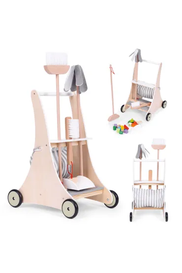 Drewniany zestaw do sprzątania wózek