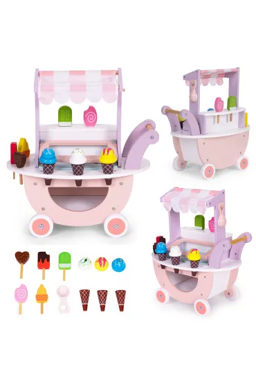 Drewniany wózek lodziarnia dla dzieci sklep 12 elementów