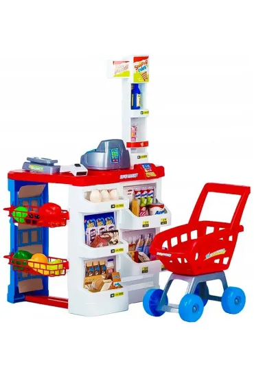 Duży sklep z kasą supermarket stragan dla dzieci z kasą fiskalną wagą i skanerem