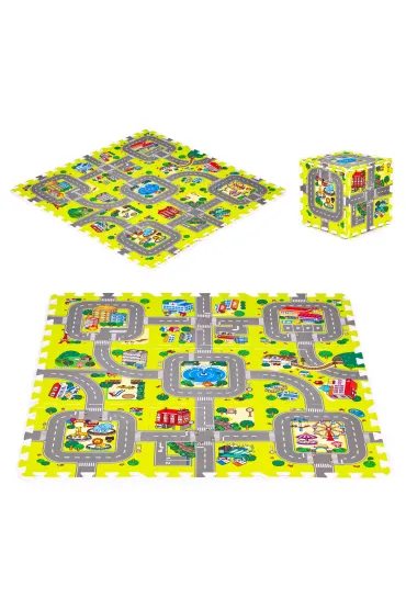 Mata piankowa dla dzieci miasto 9 elementów 90,5x90,5 cm