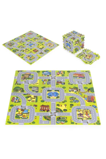 Duża mata piankowa EVA dla dzieci Miasto 90,5x90,5 cm