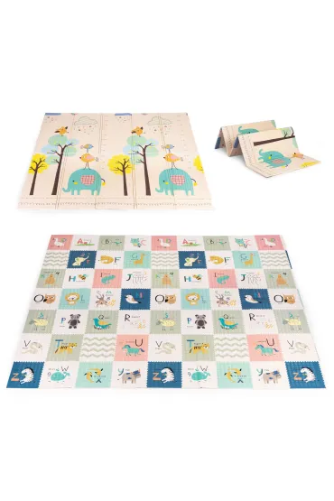 Mata piankowa dla dzieci 200x180 cm edukacyjna dwustronna składana miarka wzrostu alfabet