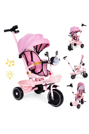 Rowerek trójkołowy dla dzieci spacerówka obracane siedzisko pchacz różowy
