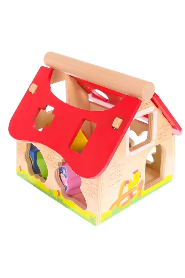 Drewniany domek, farma sorter z klockami