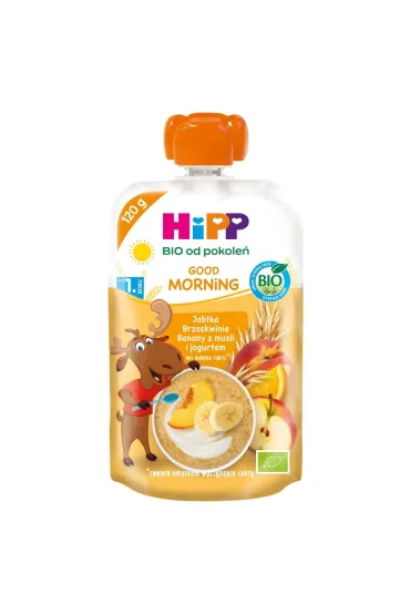 Good Morning Mus owocowy jabłka brzoskwinie banany z musli i jogurtem po 1. roku