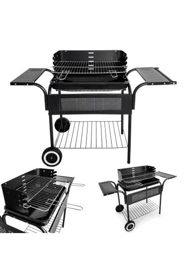 Grill ogrodowy metalowe półki regulacja rusztu koła