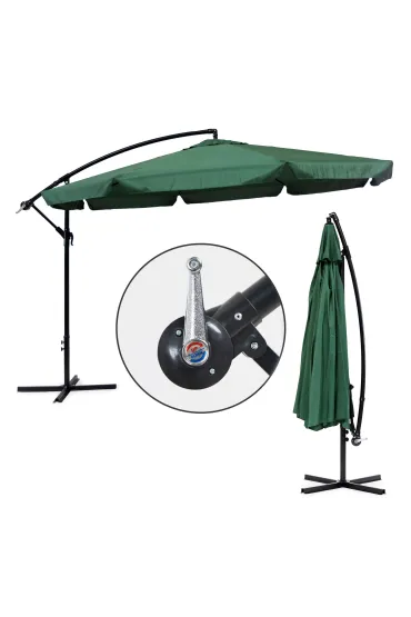 Parasol ogrodowy duży na wysięgniku składany 3,5 m zielony
