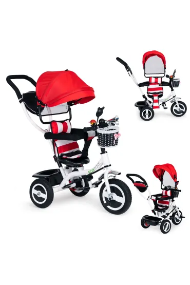 Rower trójkołowy obracany daszek wytrzymałe gumowe koła czerwony