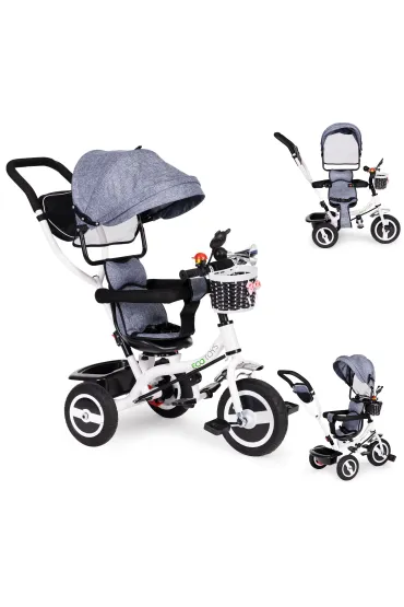 Rower trójkołowy obracany daszek wytrzymałe gumowe koła szary