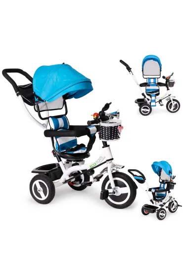 Rower trójkołowy obracany daszek wytrzymałe gumowe koła niebieski