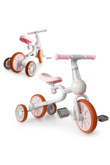 Rower rowerek biegowy 4w1 Pedały Kółka boczne różowy