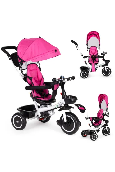 Rowerek trójkołowy spacerówka wózek obracany 360 różowy