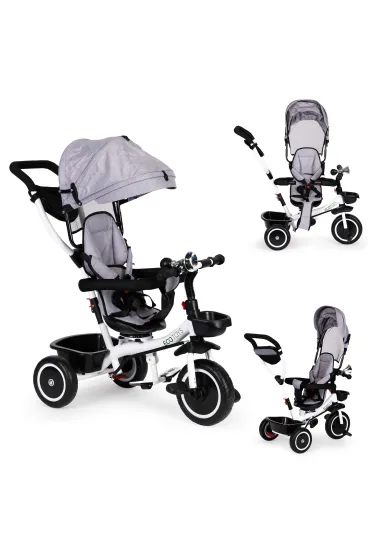 Rowerek trójkołowy spacerówka wózek obracany 360 szary