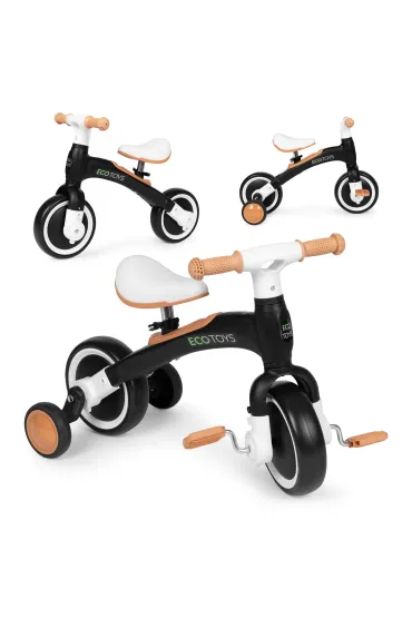 Rowerek biegowy z pedałami - treningowy kółka boczne 3w1 czarny