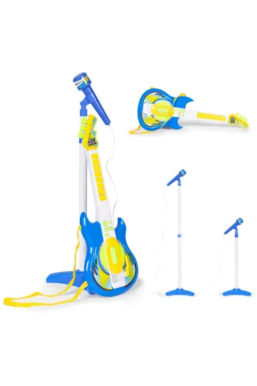Zestaw gitara elektryczna mikrofon statyw dla dzieci MP3 - niebieska