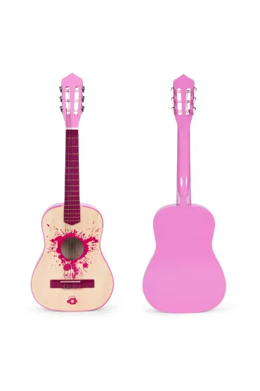 Gitara dla dzieci różowa duża - 30 drewniana 6 strun metalowe i nylonowe