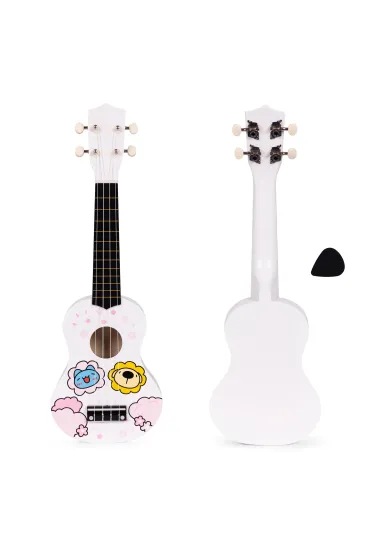 Gitara ukulele dla dzieci drewniana 4 struny nylonowe kostka do gry