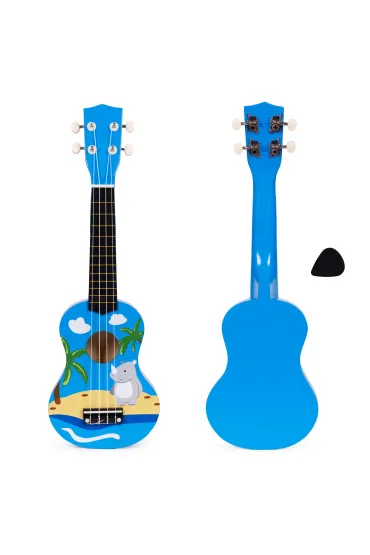 Gitara ukulele dla dzieci drewniana 4 struny nylonowe kostka do gry