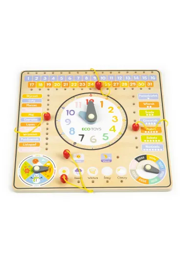 Drewniana tablica manipulacyjna kalendarz zegar