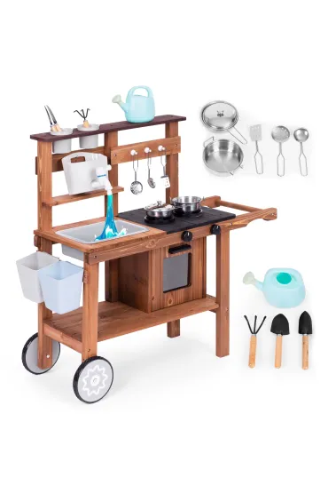 Kuchnia błotna outdoor dla dzieci z akcesoriami drewno jodłowe