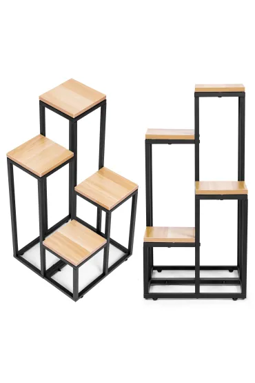 Kwietnik regał na kwiaty ozdoby 4 półki metal MDF jasny orzech