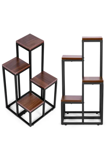 Kwietnik regał na kwiaty ozdoby 4 półki metal MDF ciemny orzech