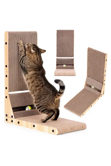 Drapak tekturowy dla kota narożny kartonowy legowisko z zabawką