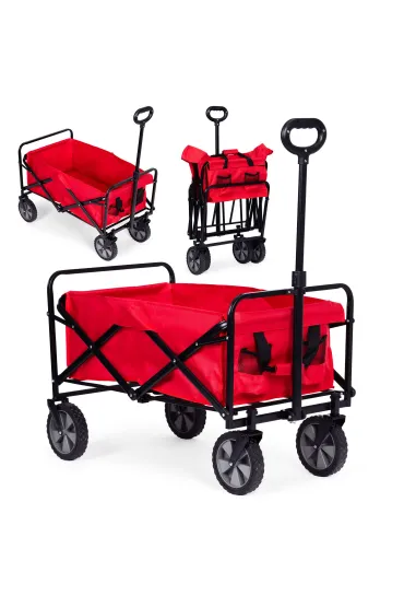 Wózek transportowy składany duży wózek ogrodowy plażowy czerwony 47x105 cm