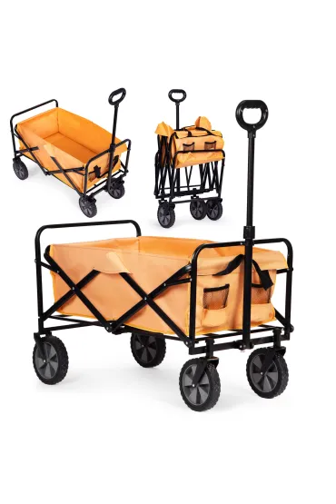 Wózek transportowy składany duży wózek ogrodowy plażowy pomarańczowy 47x105 cm