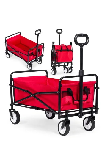 Wózek plażowy transportowy ogrodowy składany czerwony 48x90 cm