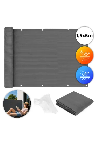 Osłona balkonowa z okuciami 150x500 cm siatka cieniująca + elementy instalacyjne szara