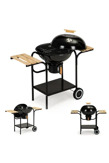 Grill ogrodowy węglowy z pokrywą i półkami ruszt popielnik