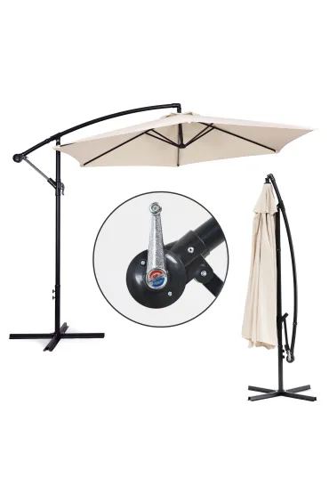 Parasol ogrodowy duży na wysięgniku składany 3 m beżowy 6 żeber