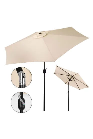 Duży parasol ogrodowy skośny łamany z korbą 6 żeber beżowy 270 cm