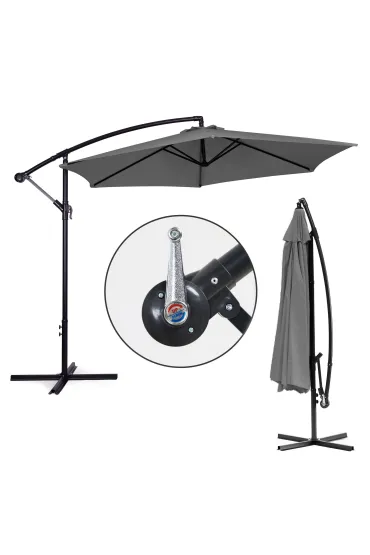 Parasol ogrodowy duży na wysięgniku składany 3 m szary 6 żeber