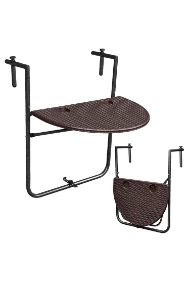 Stolik balkonowy składany zawieszany na poręcz brązowy