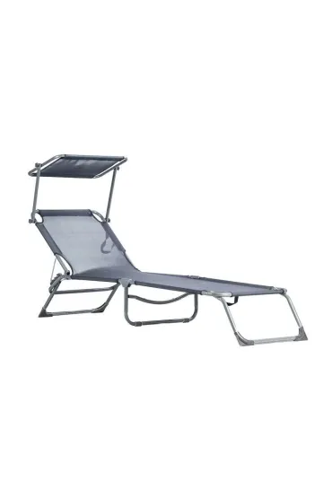Leżak leżanka fotel ogrodowy z daszkiem regulowany szary