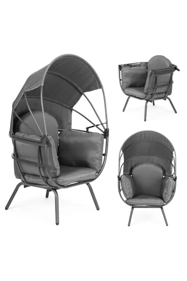 Fotel ogrodowy kokon ze składanym daszkiem szary