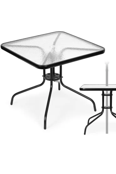Stolik ogrodowy 80x80 cm na taras ogród balkon szkło hartowane otwór na parasol