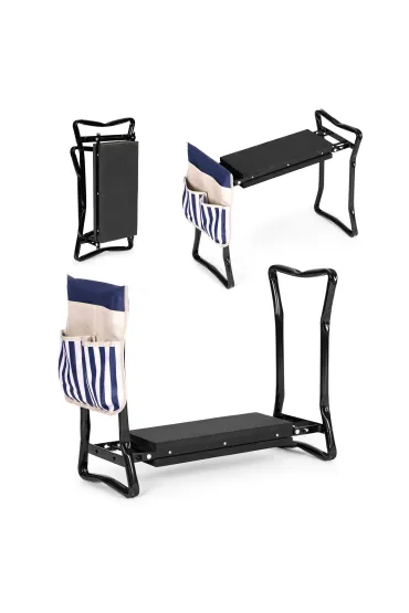 Składany klęcznik - stołek do pracy w ogrodzie 2w1 - niebieski