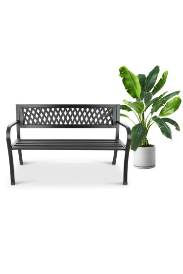 Ażurowa ławka ogrodowa z oparciem parkowa na taras balkon metalowa konstrukcja