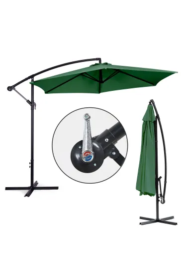 Parasol ogrodowy duży na wysięgniku składany 3 m 6 żeber zielony