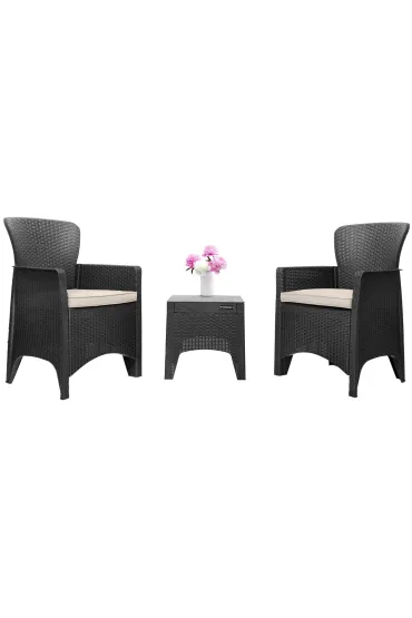 Zestaw mebli ogrodowych na taras balkon 2 fotele + stolik czarne