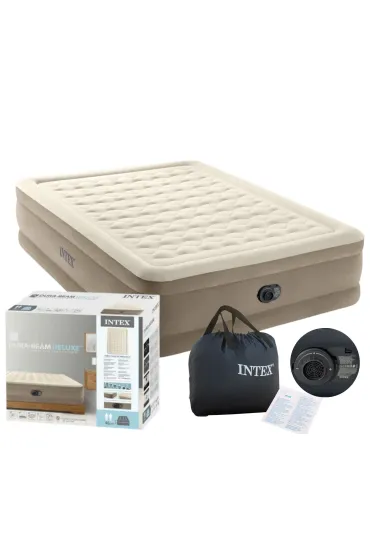 Materac dmuchany dwuosobowy 203x152 cm z wbudowaną pomką 64428