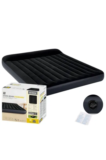 Duży materac dmuchany dwuosobowy 203x183x25 cm łóżko z zagłówkiem 64144