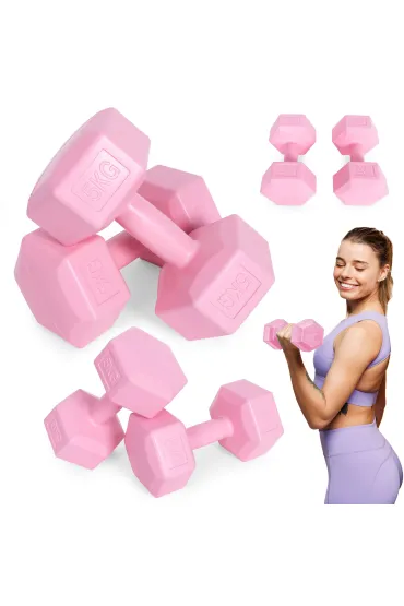 Hantle sześciokątne zestaw 2x5 kg ciężarki do ćwiczeń obciążniki fitness różowe