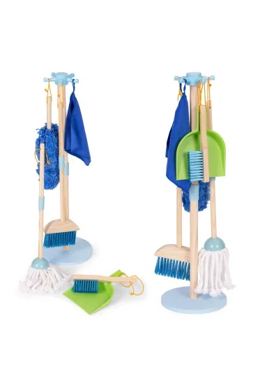 Drewniany zestaw do sprzątania dla dzieci mop zmiotka z szufelką 7 elementów