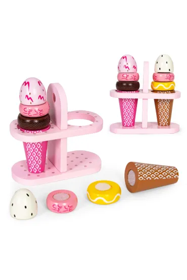 Zestaw drewnianych lodów na rzepy dla dzieci 9 elementów